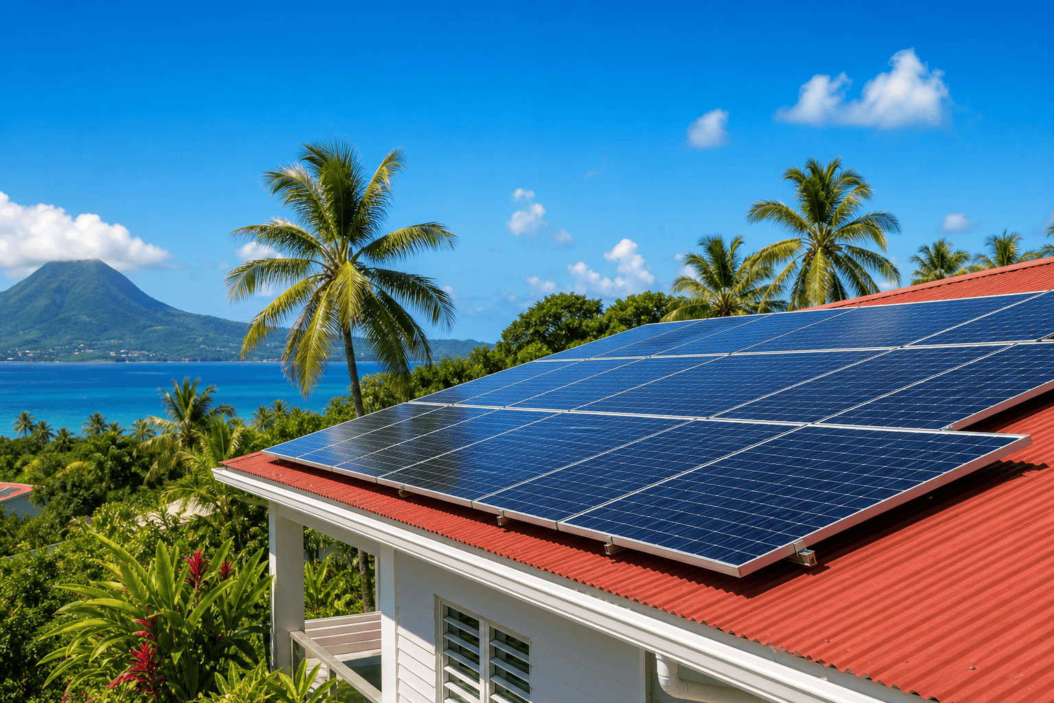 panneaux photovoltaïques Martinique : installation solaire sur toiture en zone tropicale