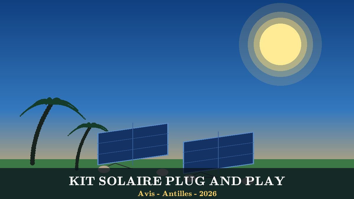 Avis panneaux solaires plug and play : kit 1000 W posé au sol sur supports triangles lestés dans un jardin antillais
